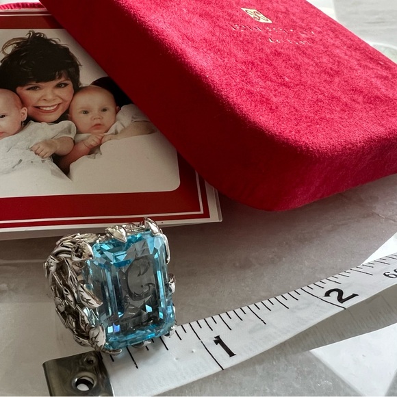 Rare Vintage Glam Jennifer Cary 925 Silver Blue Topaz w/small Diamonds Ring - Picture 12 of 15